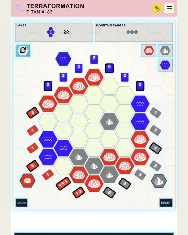 Screenshot of Terraformation, a daily logic game