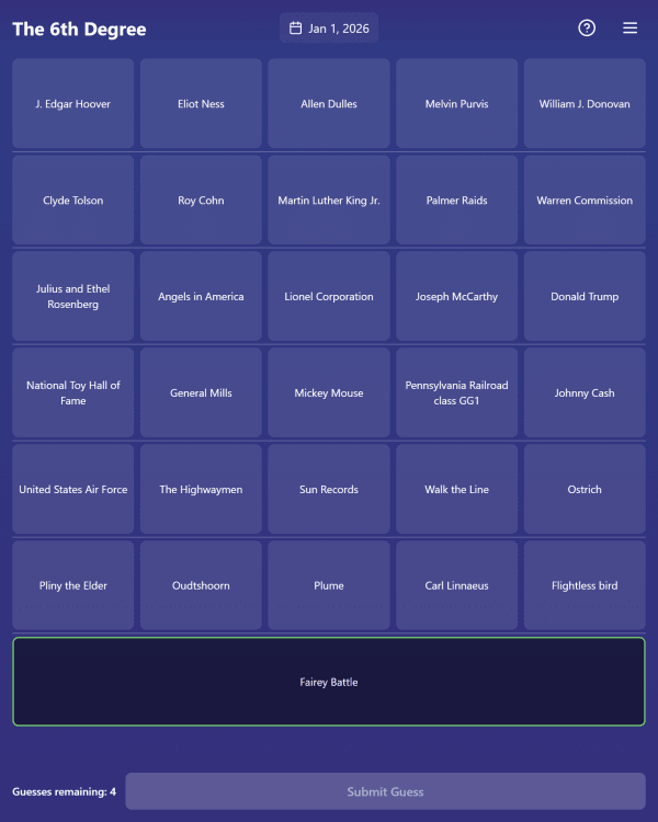 Screenshot of The 6th Degree, a trivia game