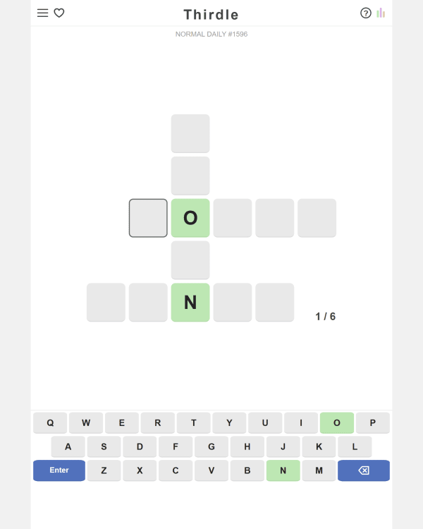Screenshot of Thirdle, a daily word game