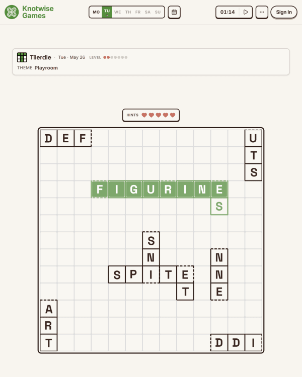 Screenshot of Tilerdle, a daily word game