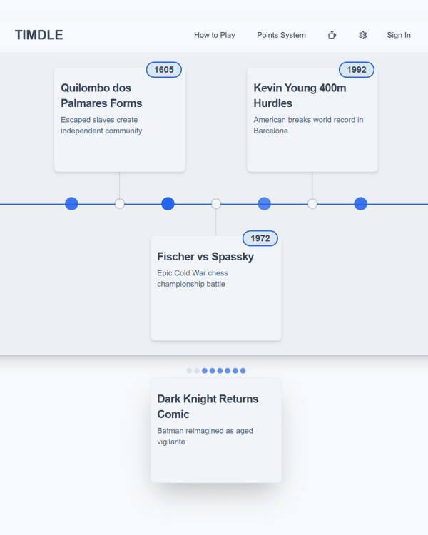 Screenshot of Timdle, a daily trivia game