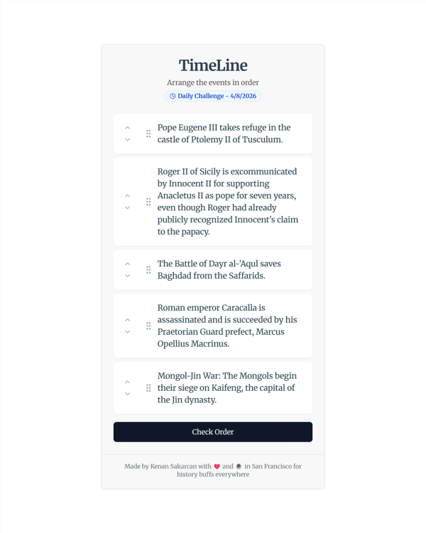 Screenshot of TimeLine, a daily trivia game