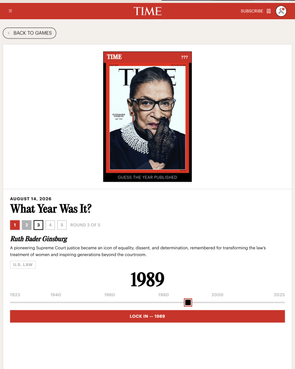Screenshot of What Year Was It?, a daily trivia game