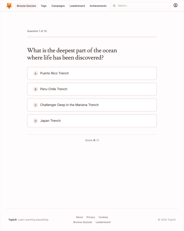 Screenshot of Topic9, a trivia game