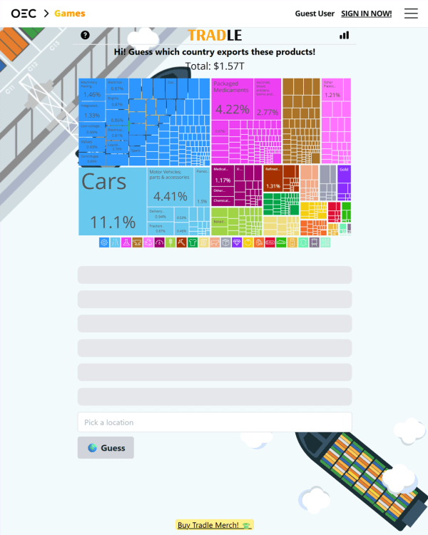 Screenshot of Tradle, a daily geography game