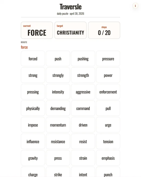 Screenshot of Traversle, a daily word game
