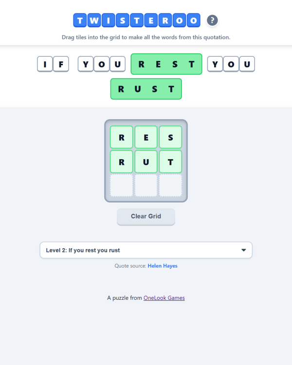 Screenshot of Twisteroo, a word game