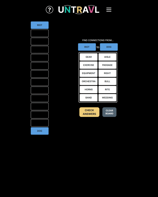 Screenshot of UNTRAVL, a daily word game