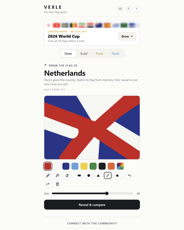 Screenshot of Vexle, a daily geography game