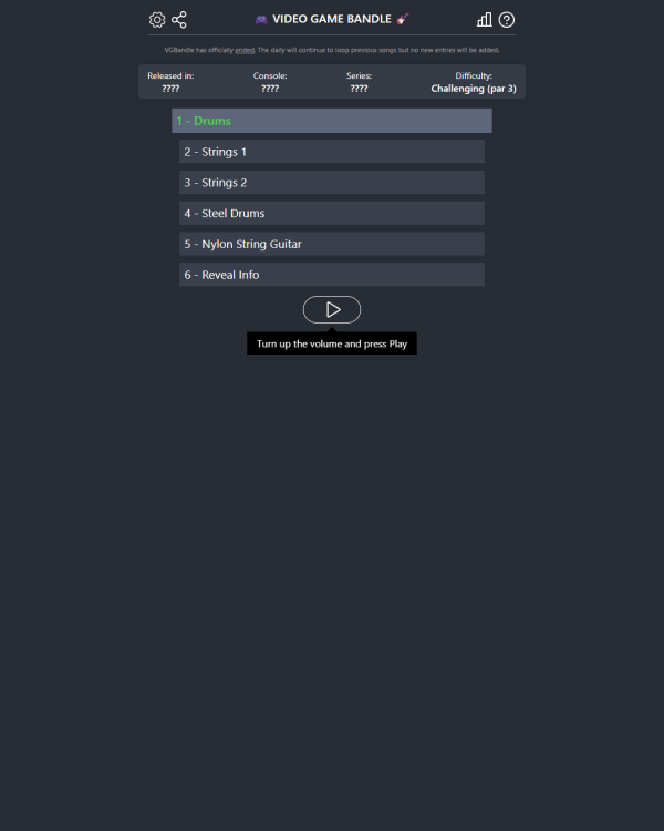Screenshot of Video Game Bandle, a daily fandom game