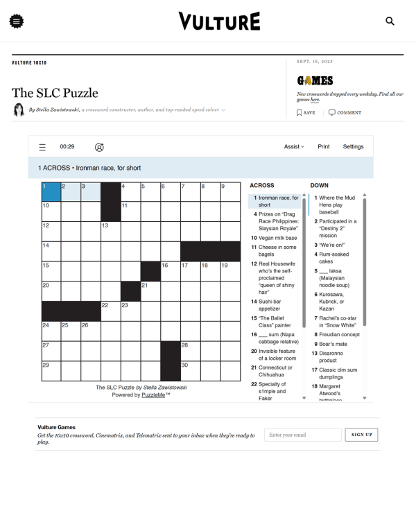 Screenshot of Vulture 10x10, a daily word game