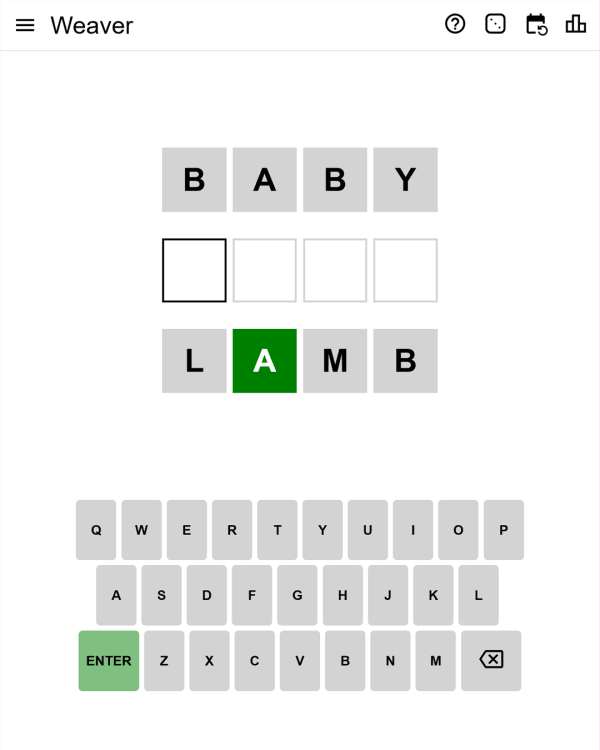 Screenshot of Weaver, a daily word game