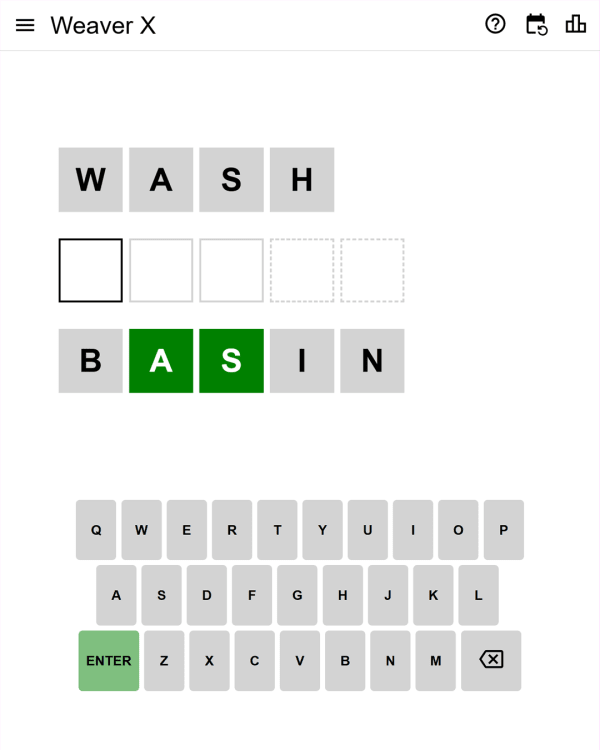 Screenshot of Weaver X, a daily word game