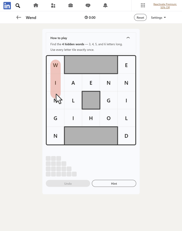 Screenshot of Wend, a daily word search