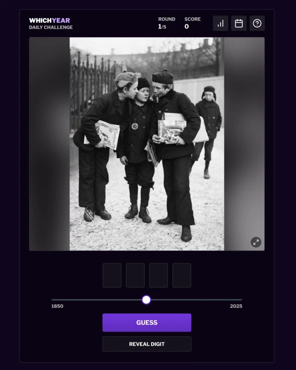 Screenshot of Which Year, a daily trivia game
