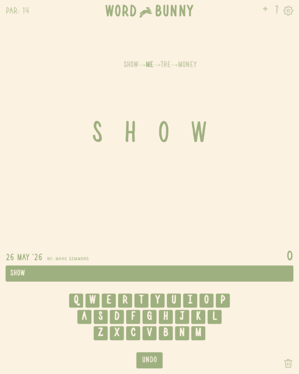 Screenshot of Word Bunny, a daily word game