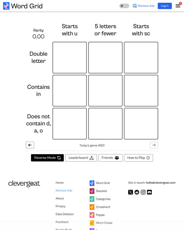 Screenshot of Word Grid, a daily word game