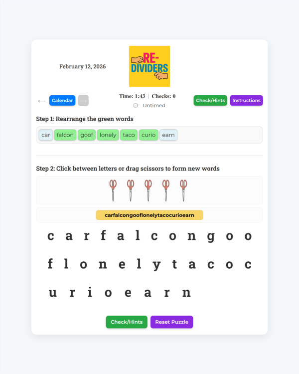 Screenshot of Word Weld, a daily word game