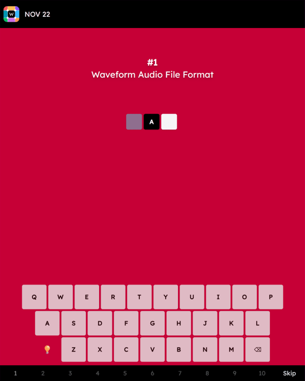 Screenshot of WordWise, a daily trivia game