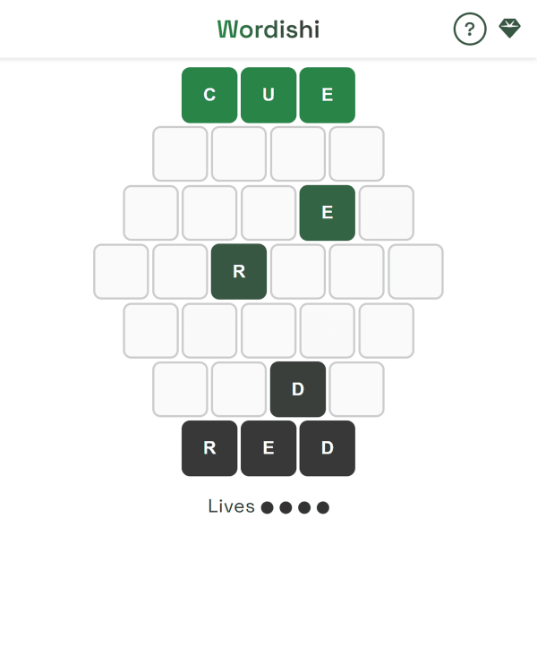 Screenshot of Wordishi, a daily word game