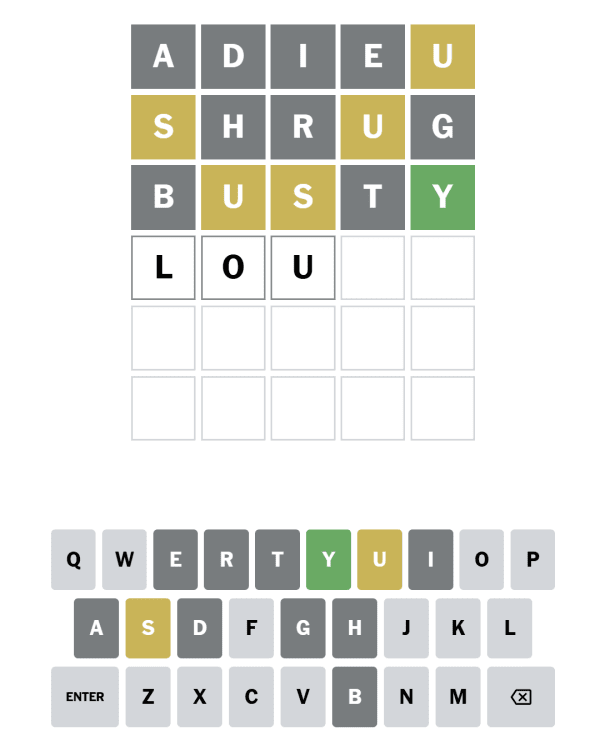 Screenshot of Wordle, a daily word game