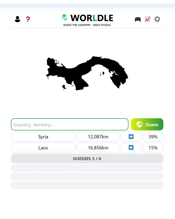 Screenshot of Worldle, a daily geography game