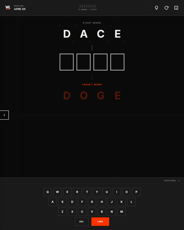 Screenshot of WRD LINK, a daily word game