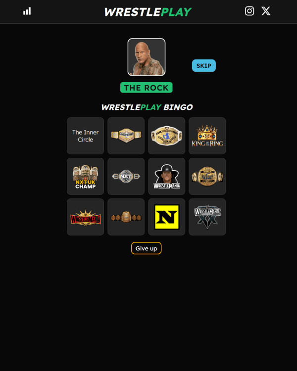 Screenshot of WrestlePlay Bingo, a daily sports game