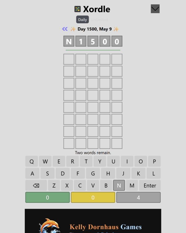 Screenshot of Xordle, a daily word game