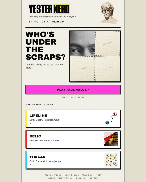 Screenshot of Yesternerd, a daily trivia game