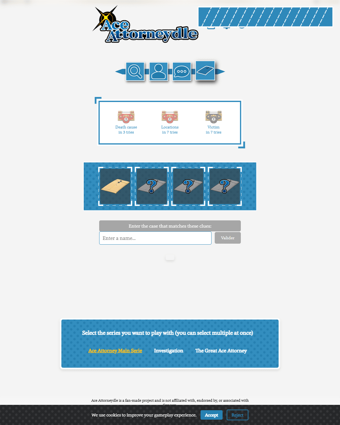 Screenshot of Ace Attorneydle: Case