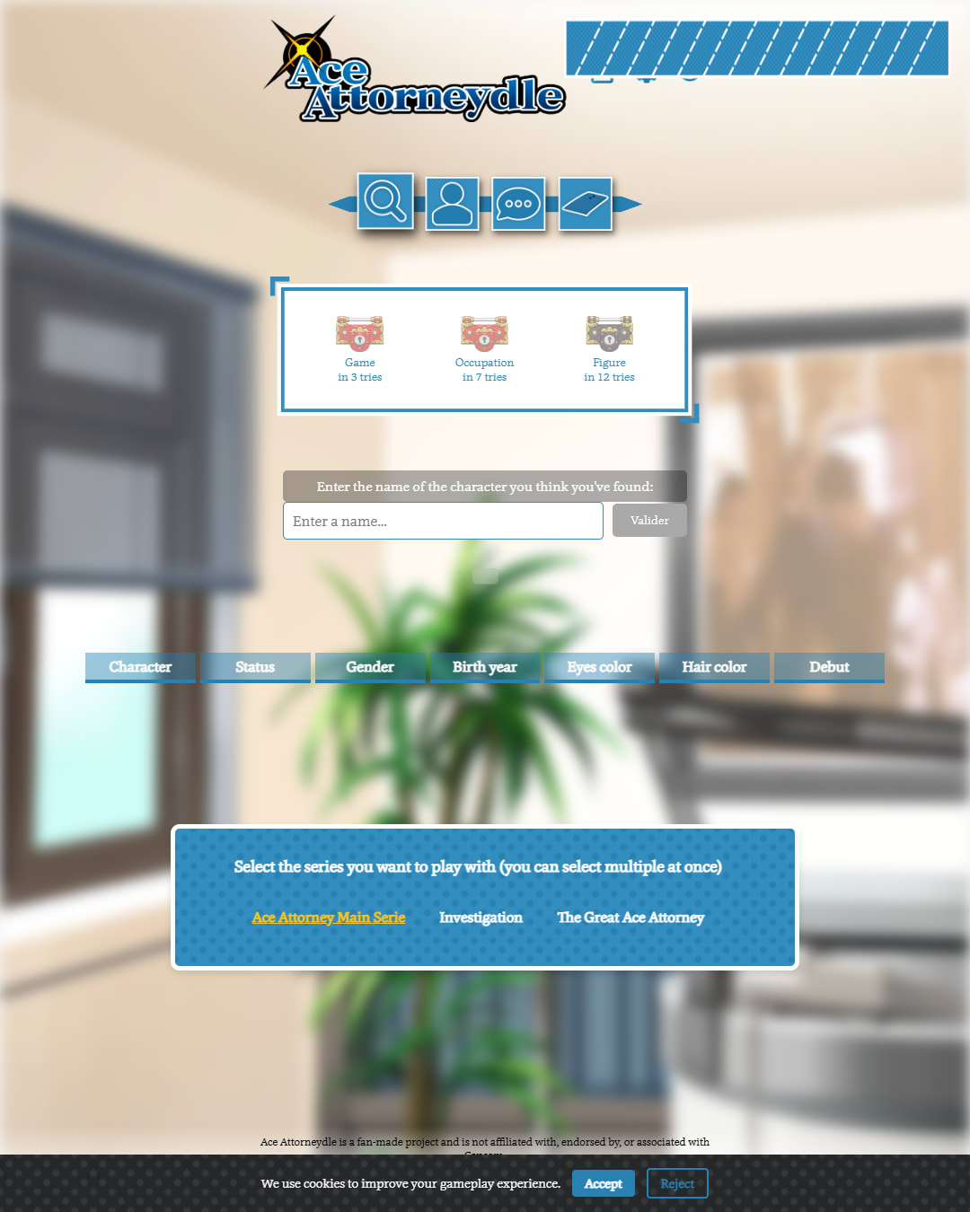 Screenshot of Ace Attorneydle: Guess