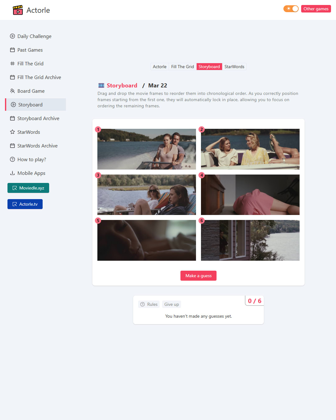 Screenshot of Actorle - Storyboard