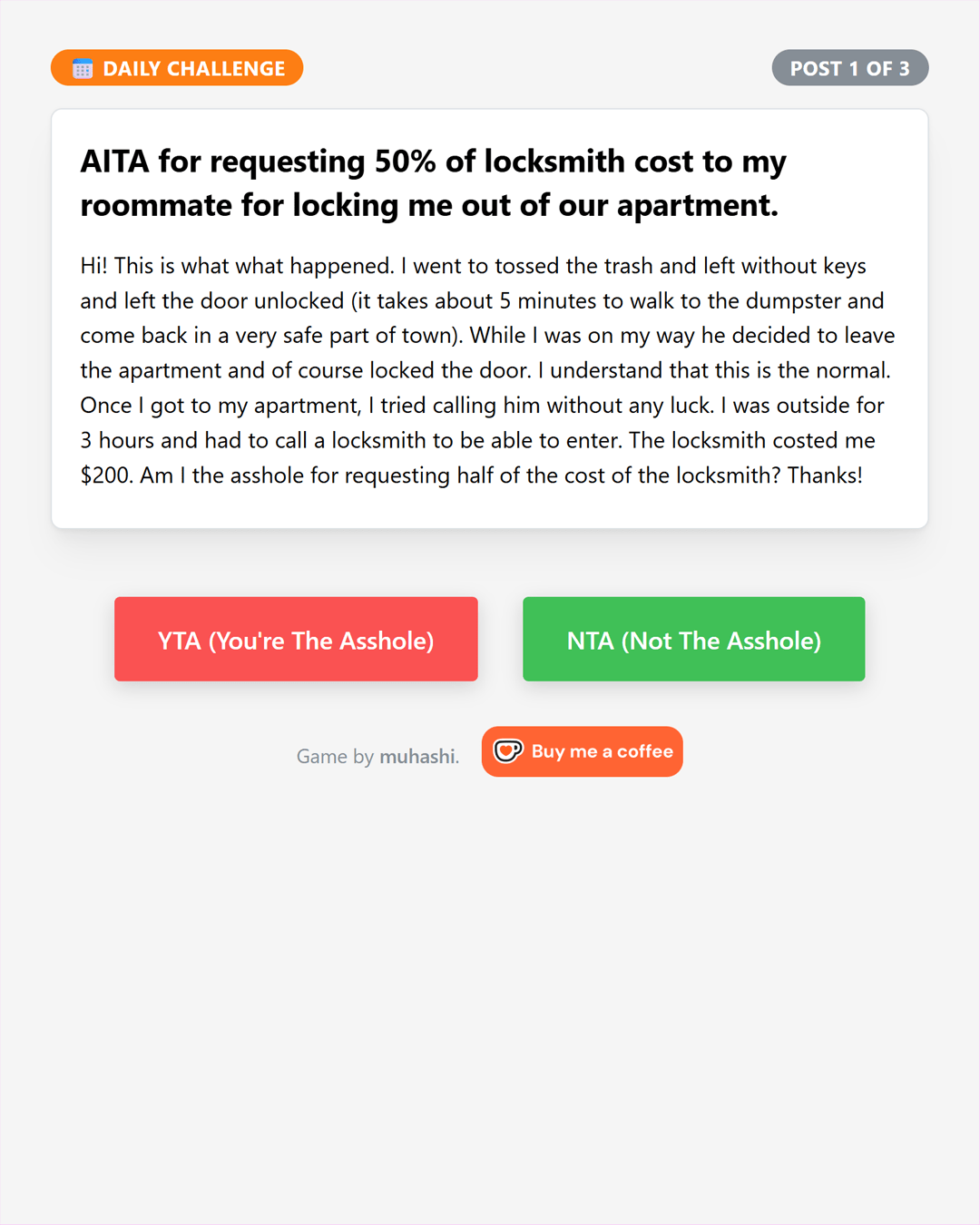 Screenshot of AITA Guesser