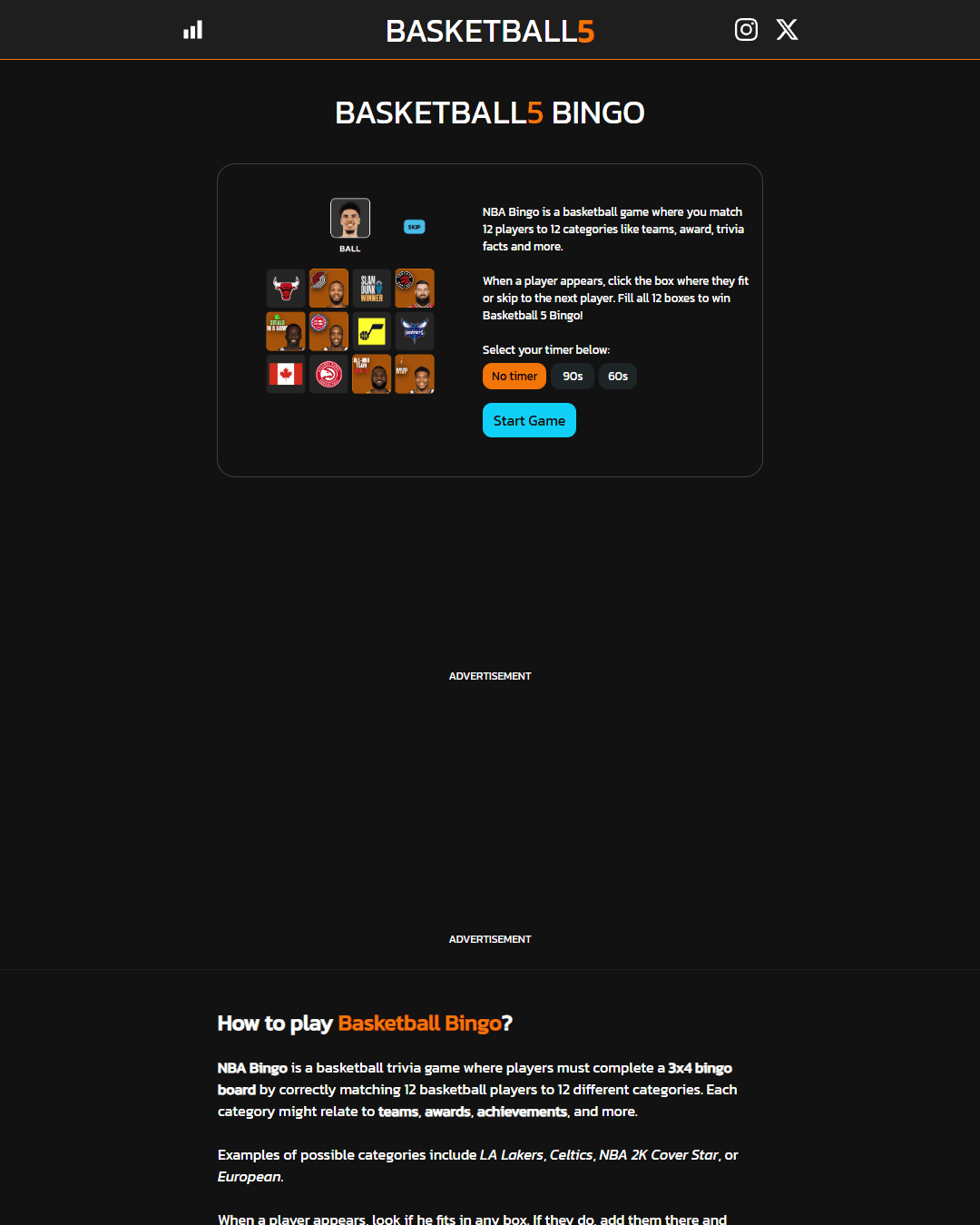 Screenshot of Basketball5 Bingo