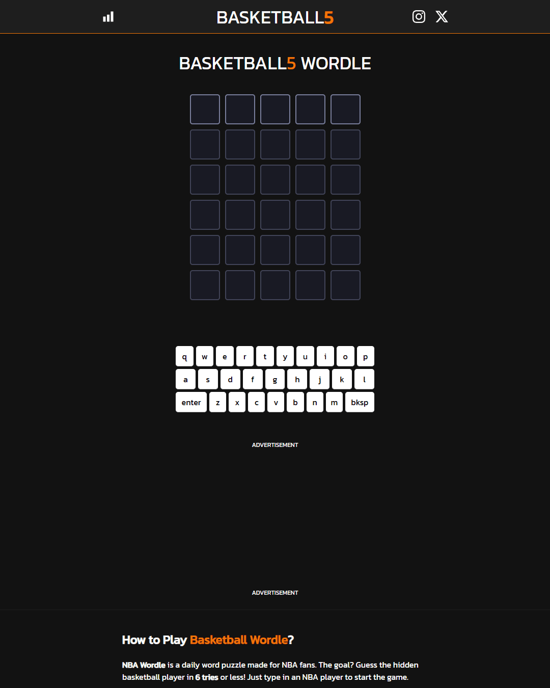 Screenshot of Basketball5 Wordle