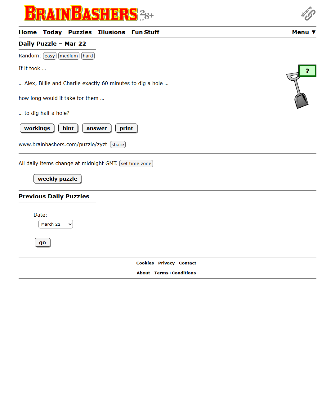 Screenshot of BrainBashers Daily Puzzle