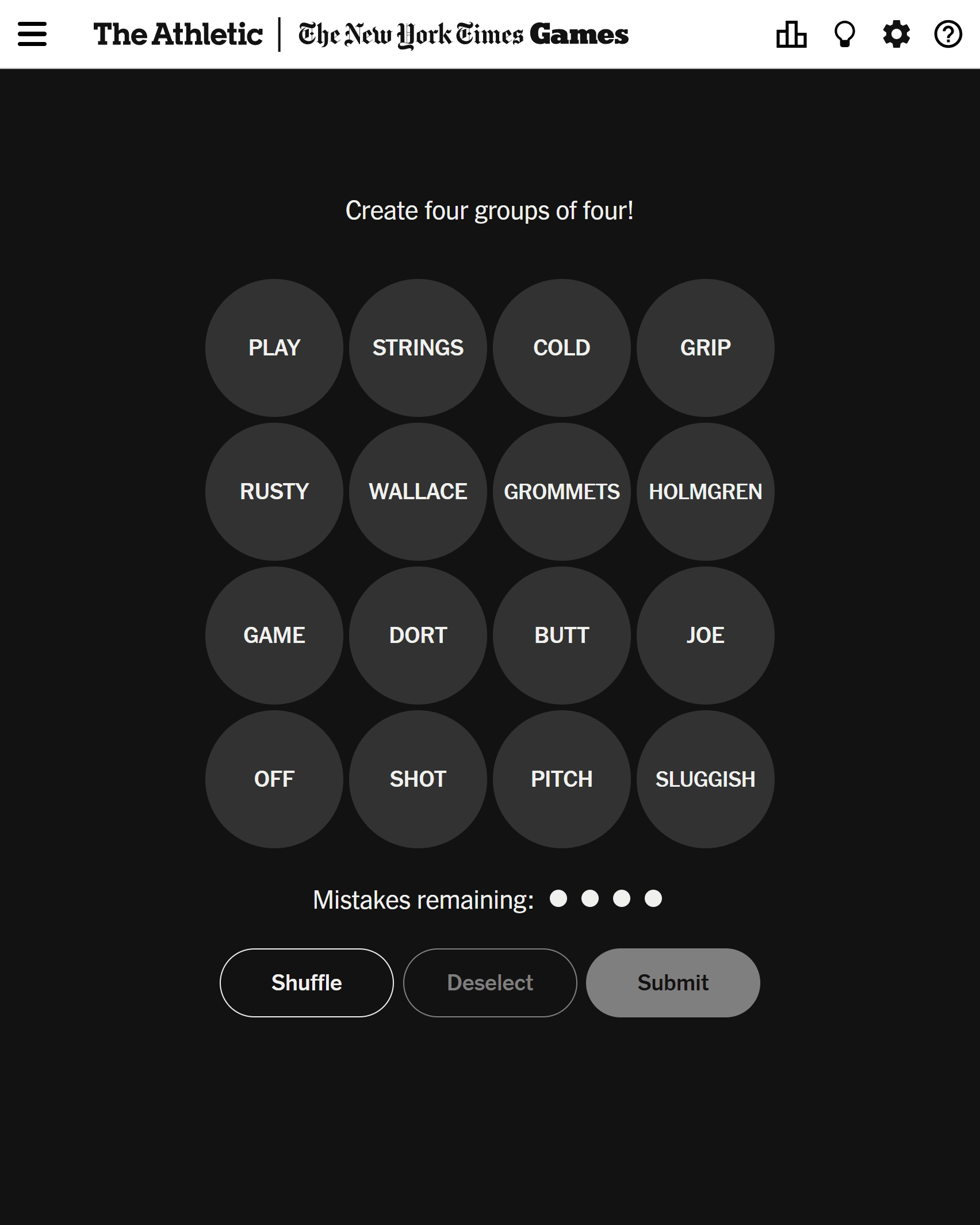 Screenshot of Connections: Sports Edition