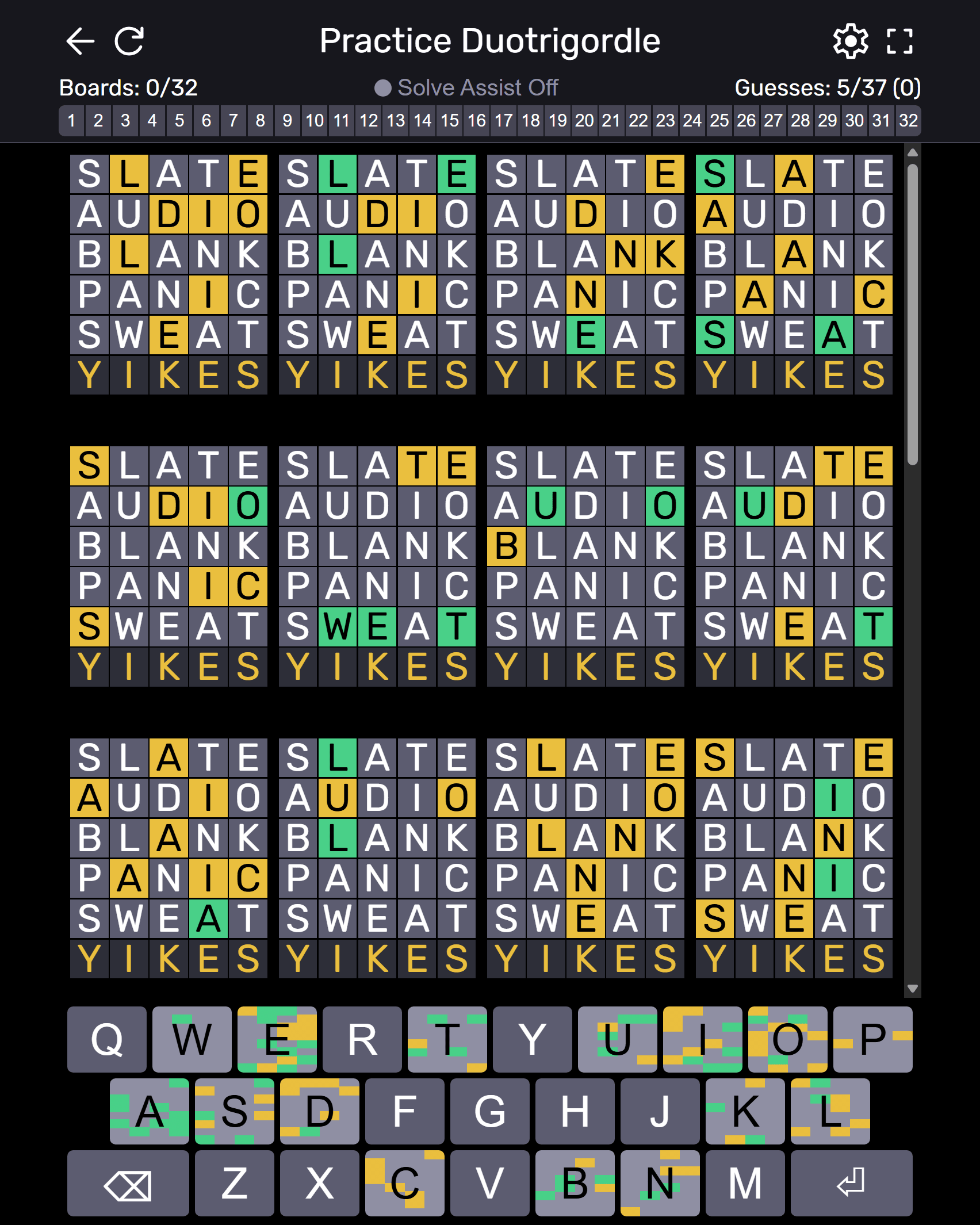 Screenshot of Duotrigordle