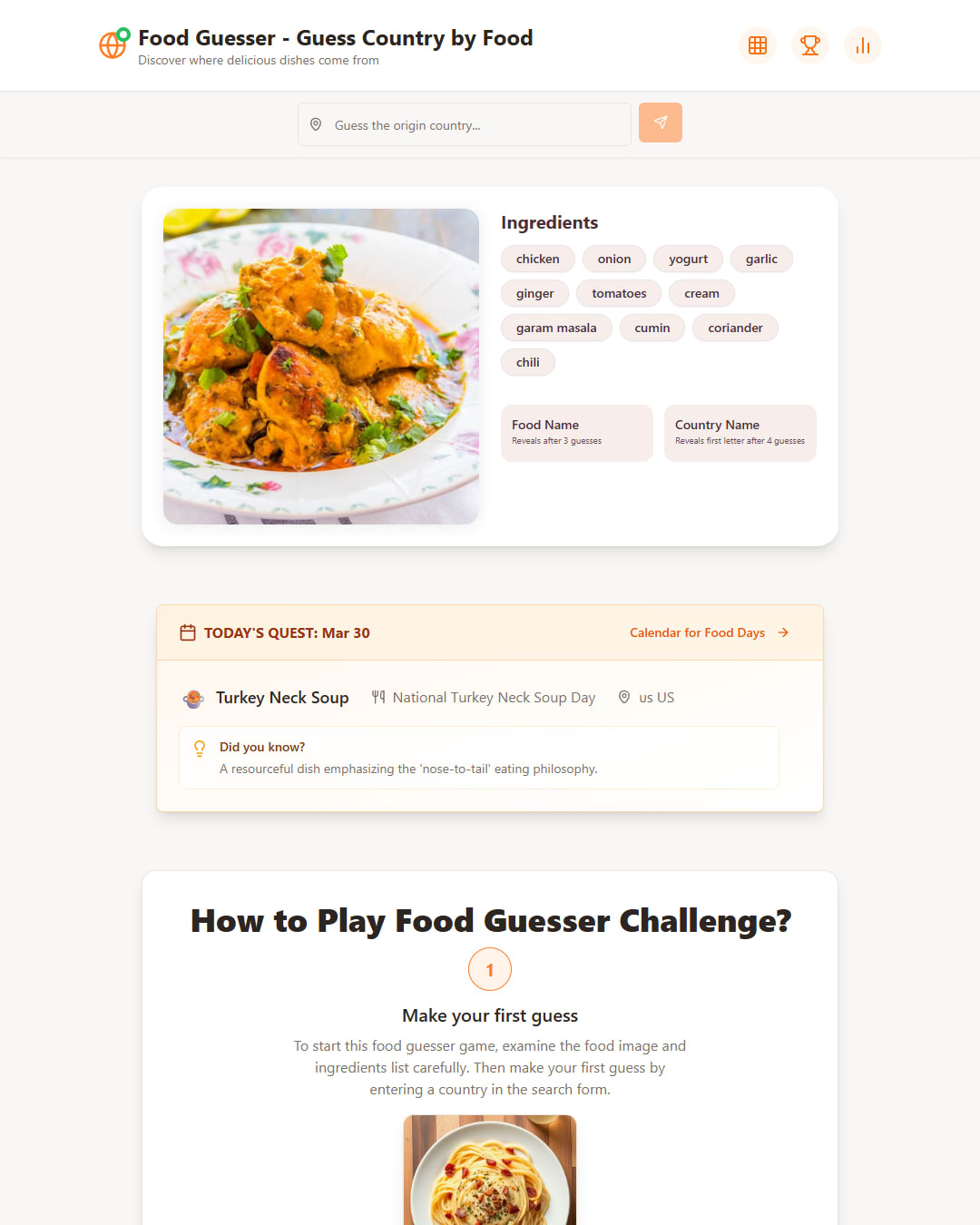 Screenshot of Food Guesser