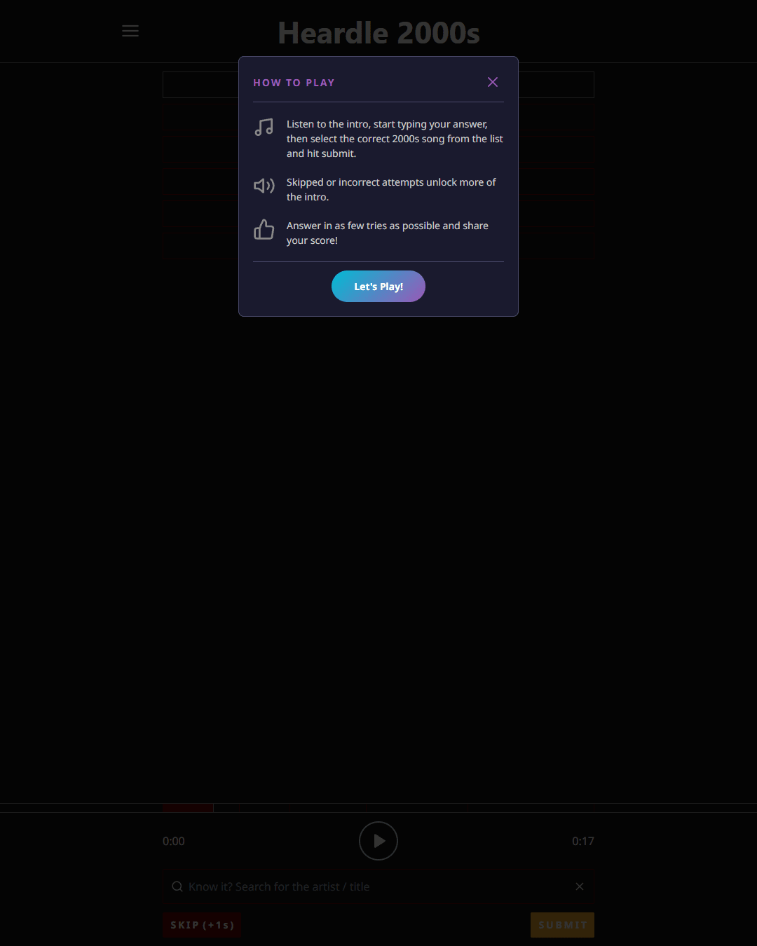 Screenshot of Heardle 2000's