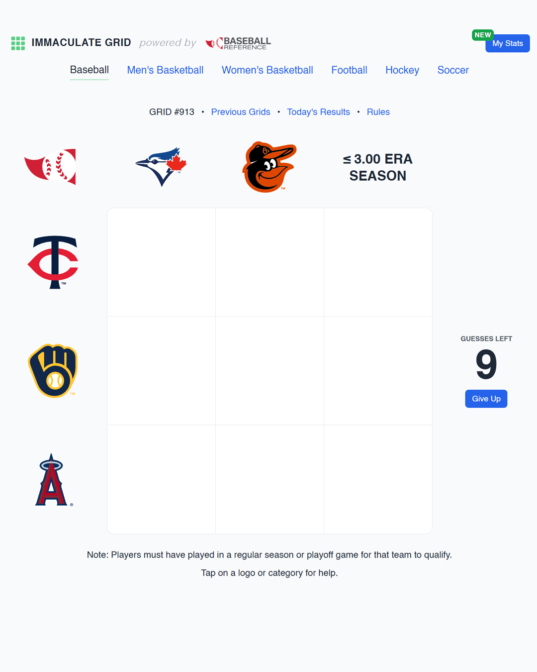Screenshot of Immaculate Grid: Baseball