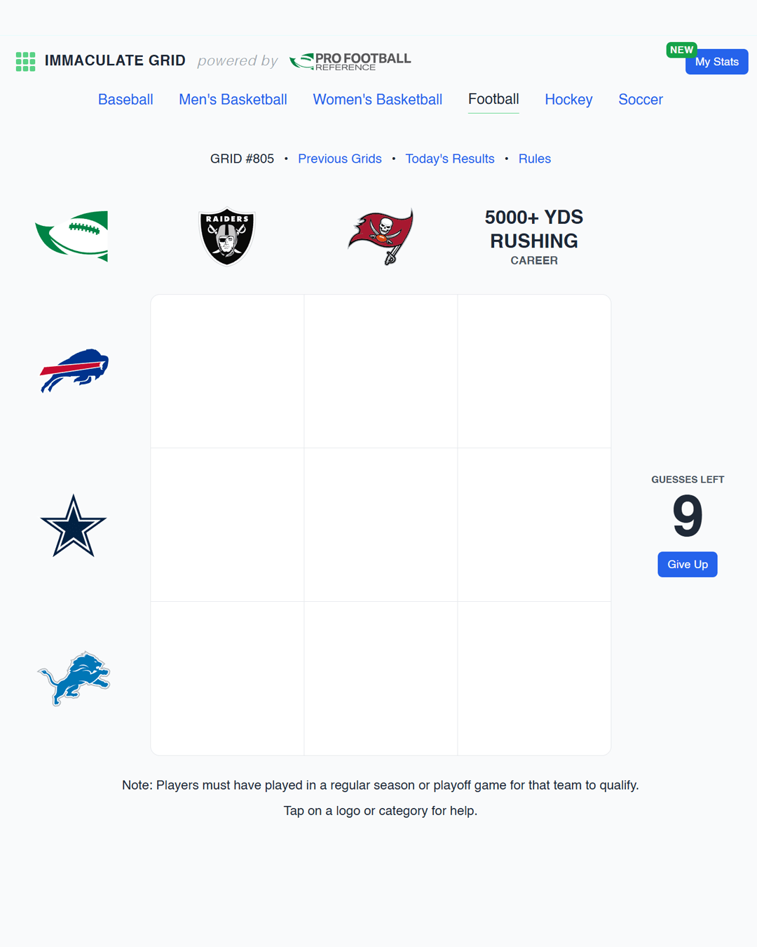 Screenshot of Immaculate Grid: Football