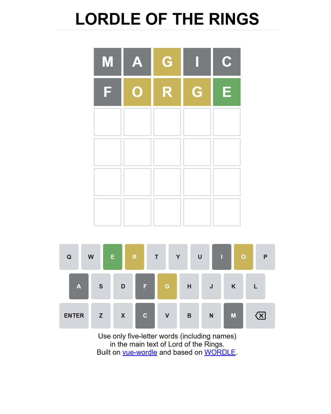 Screenshot of Lordle of the Rings