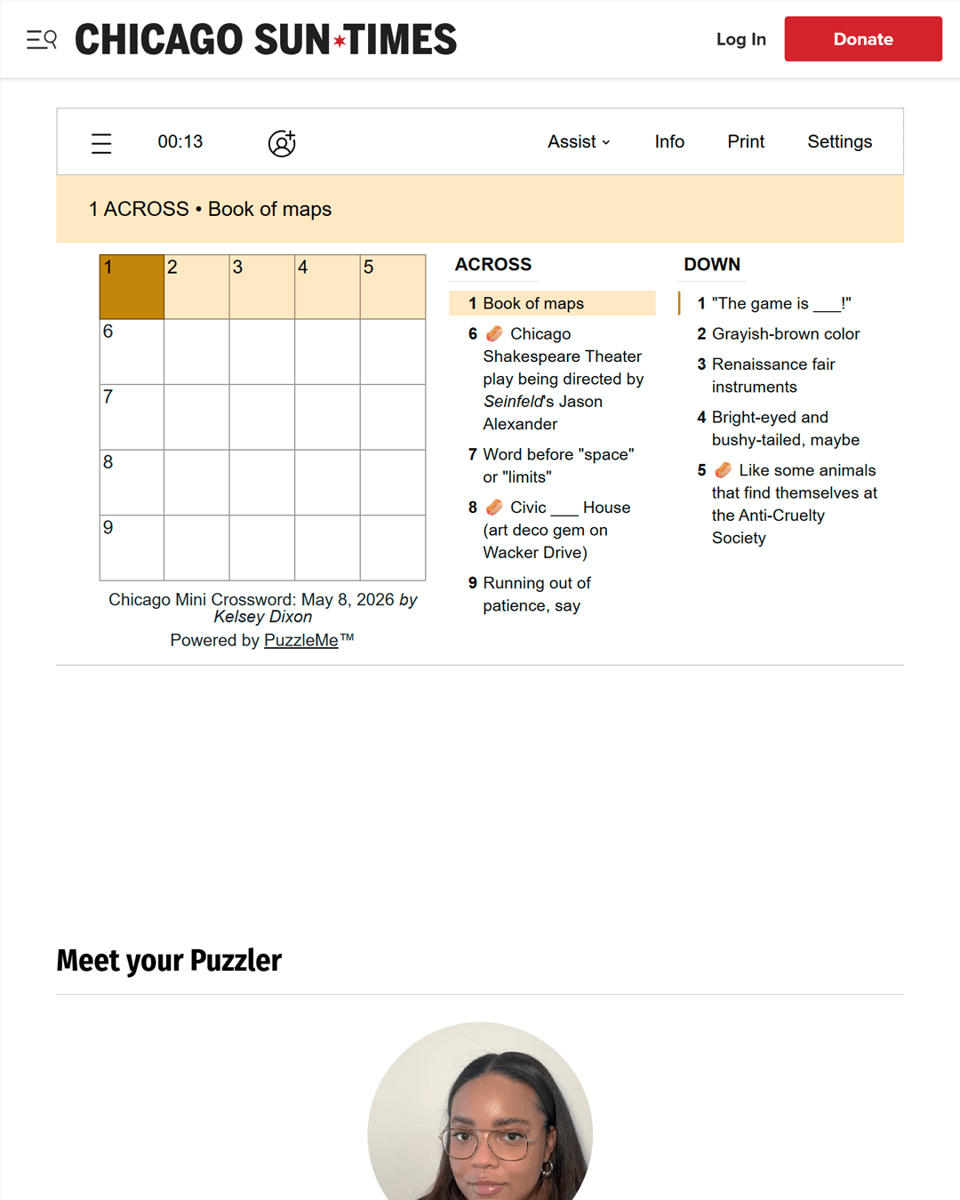 Screenshot of Mini Crossword (Chicago Sun-Times)