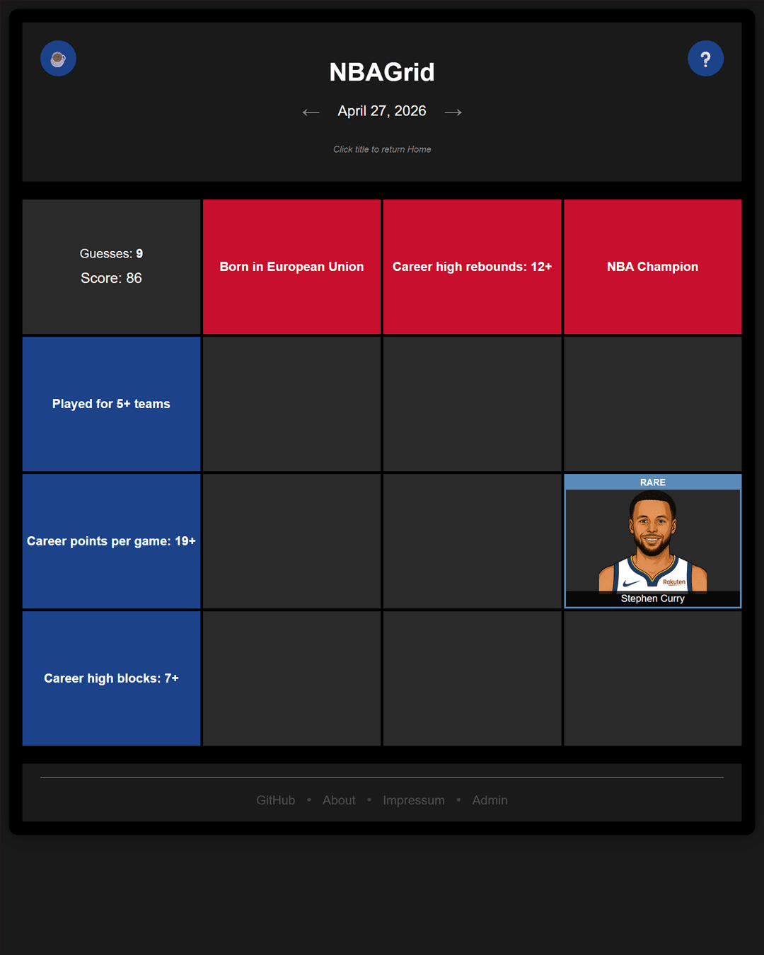 Screenshot of NBAGrid
