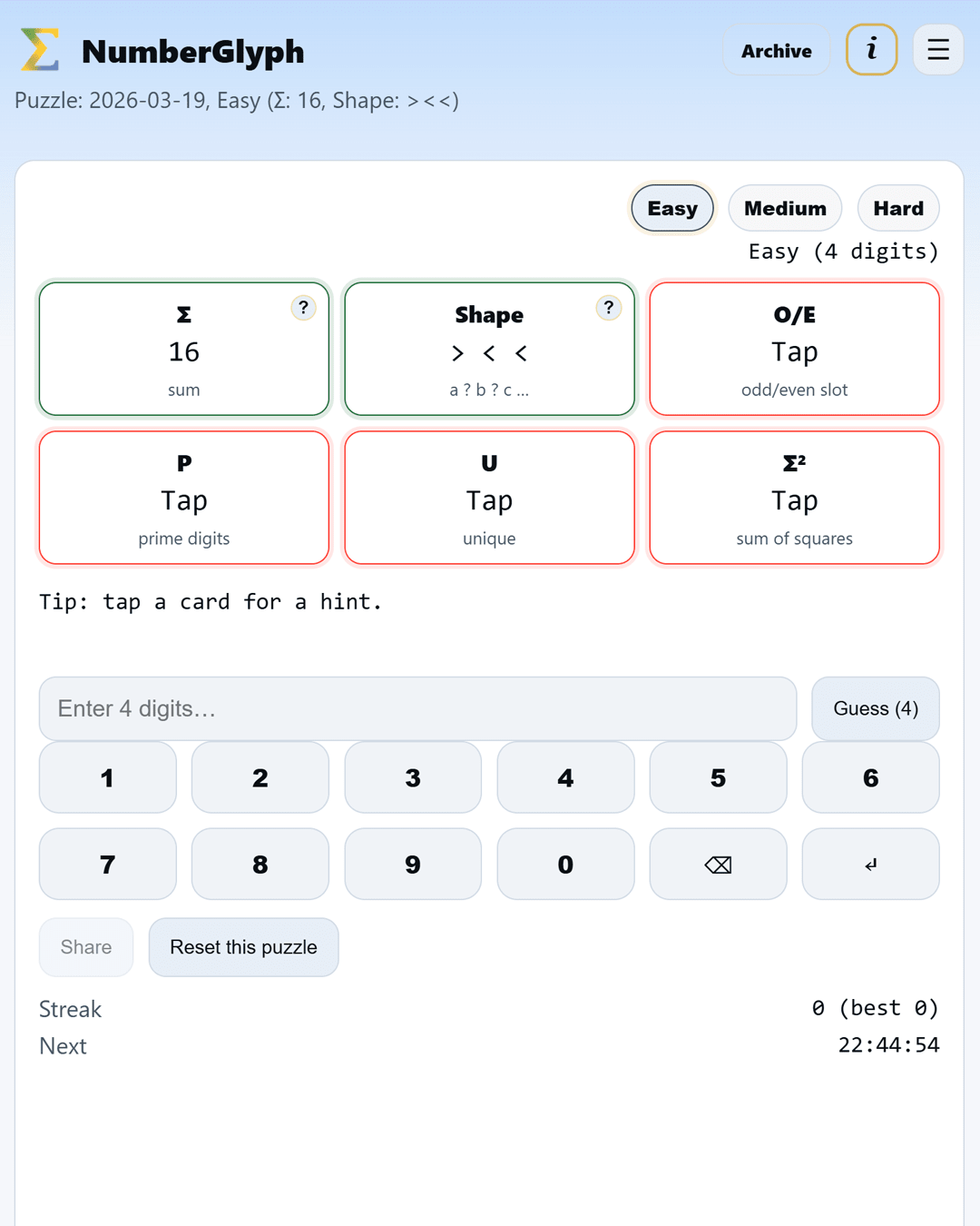 Screenshot of NumberGlyph