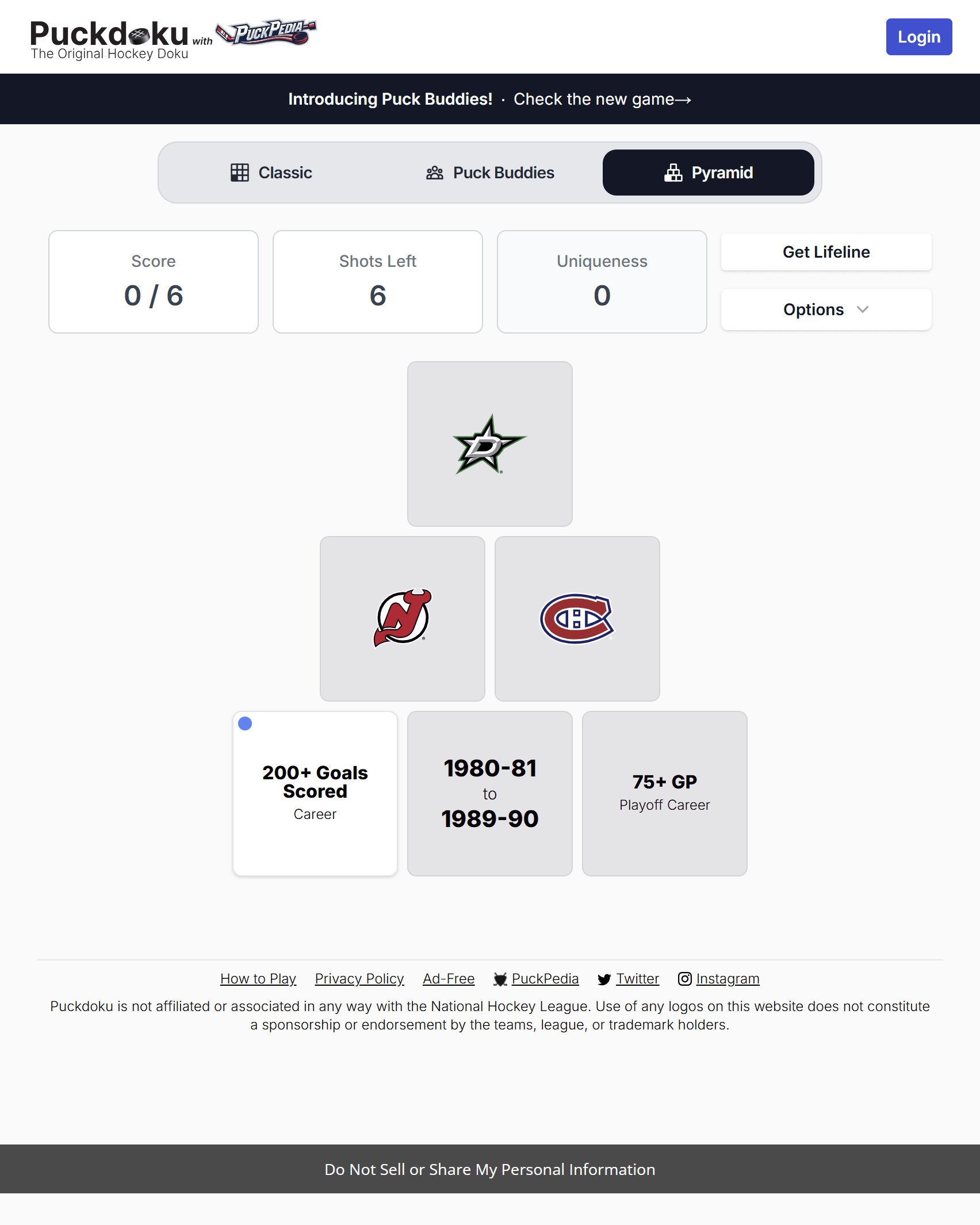 Screenshot of Puckdoku Pyramid
