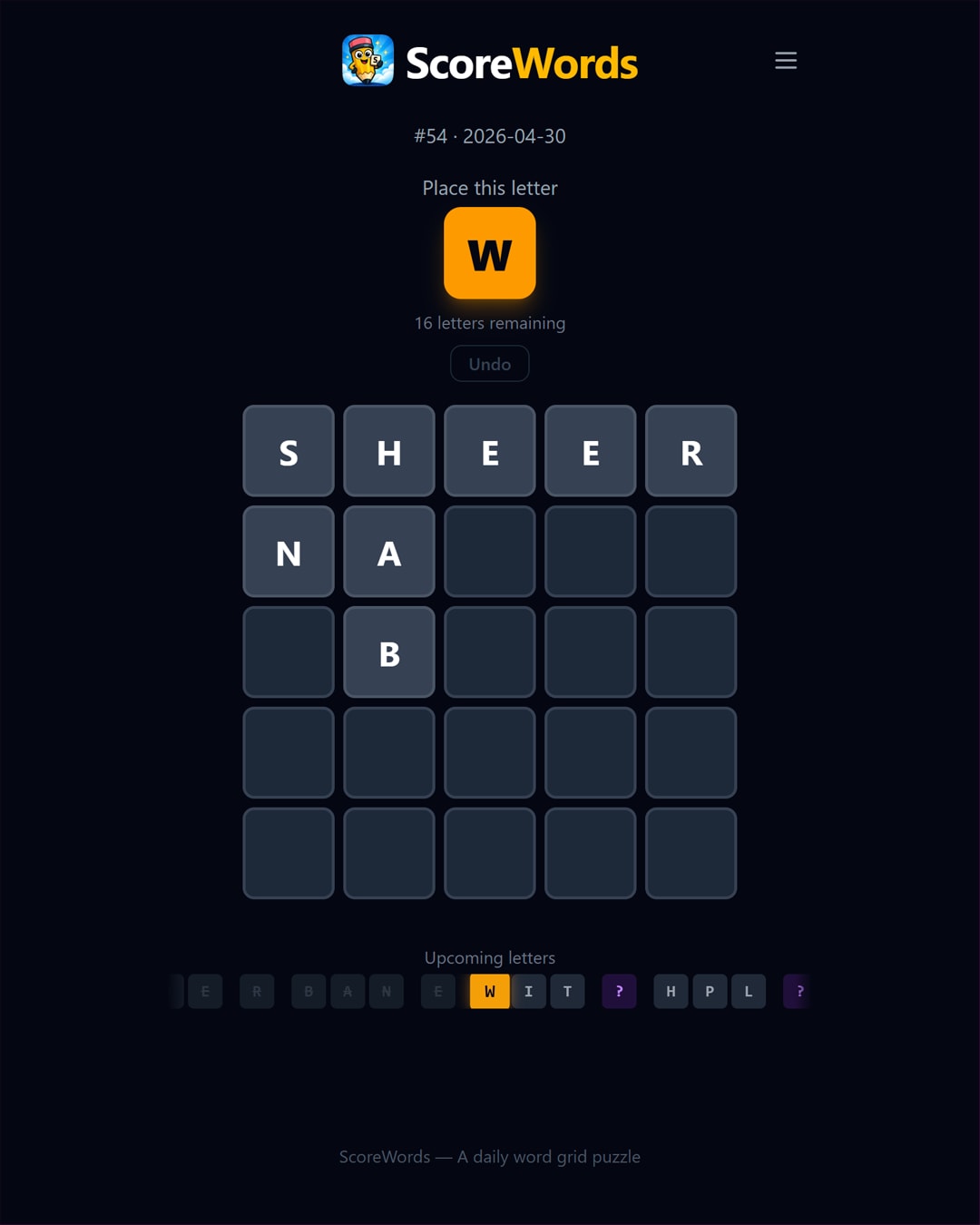 Screenshot of ScoreWords