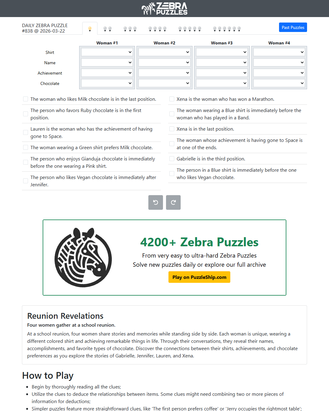 Screenshot of Zebra Puzzles